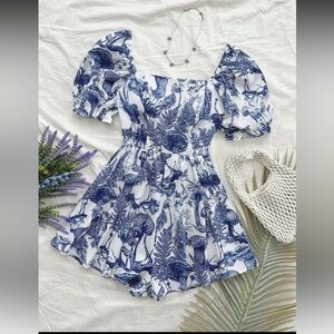 Blue and White Patterned Romper